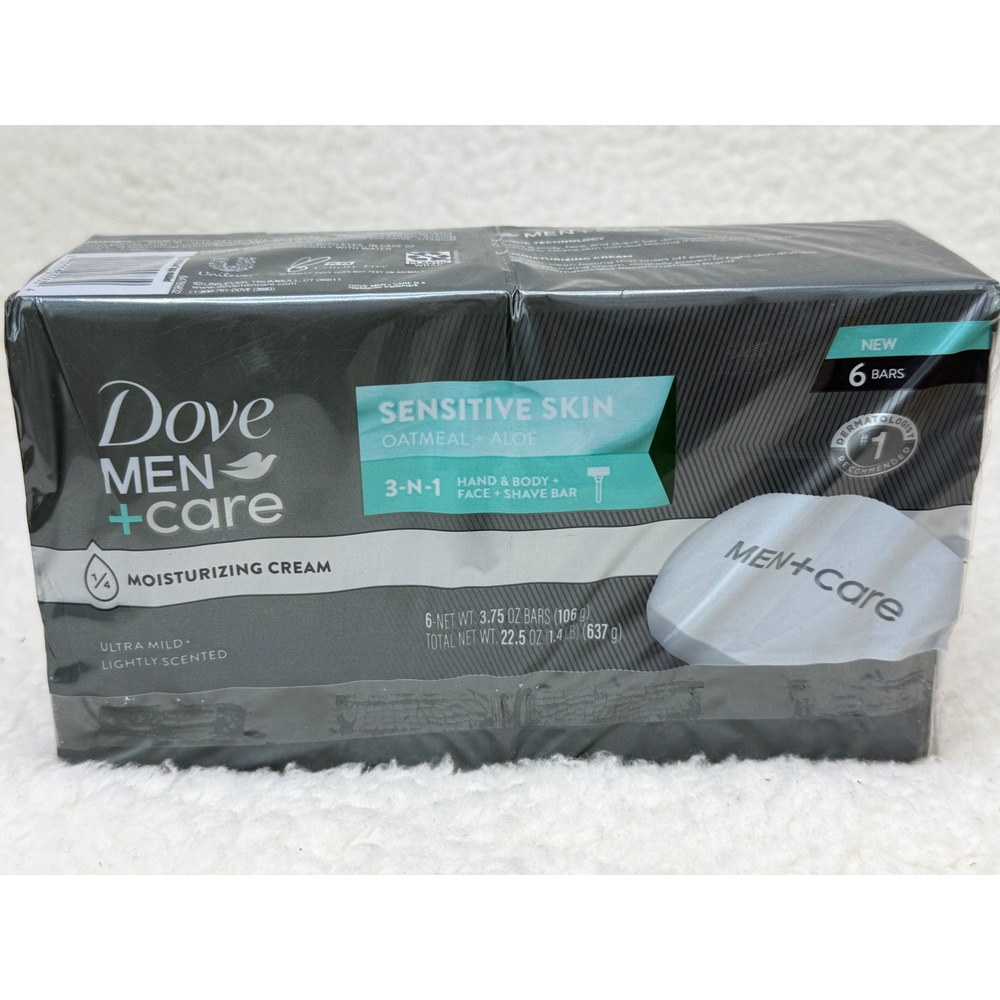 Dove Men+Care Sensitive Skin Oatmeal Aloe 6 Bar Soap 3-n-1 Hand Body Face Shave